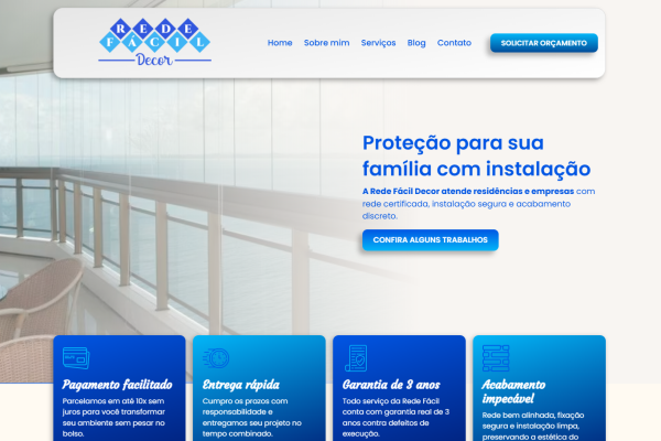 Esta landing page é voltada para a oferta de serviços de proteção residencial com redes de proteção, destacando segurança, estética e instalação profissional. Seu principal objetivo é gerar contatos (leads) de pessoas interessadas em proteger varandas, janelas e ambientes domésticos.